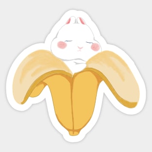 White Bunny hug the Banana _ Bunniesmee Sticker